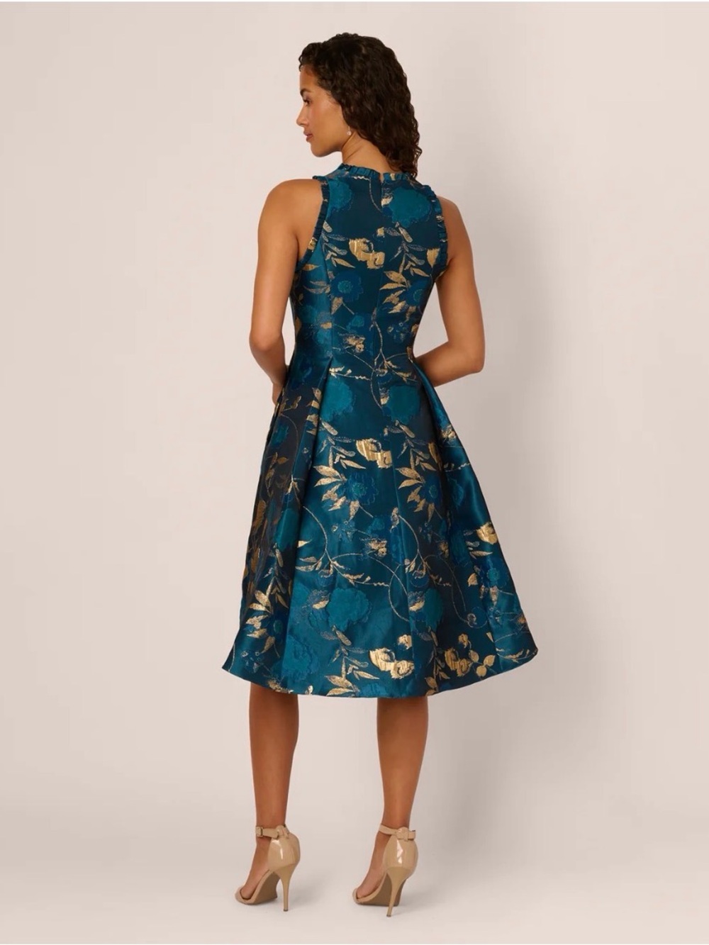 Adrianna Papell Teal and Gold Floral High-Low Dress - Picture 3 of 12